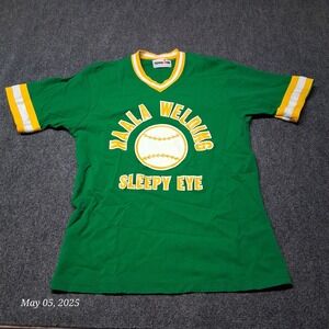 VTG 70s Spanian Baseball Jersey Shirt Adult M / L Green Haala Welding Sleepy Eye